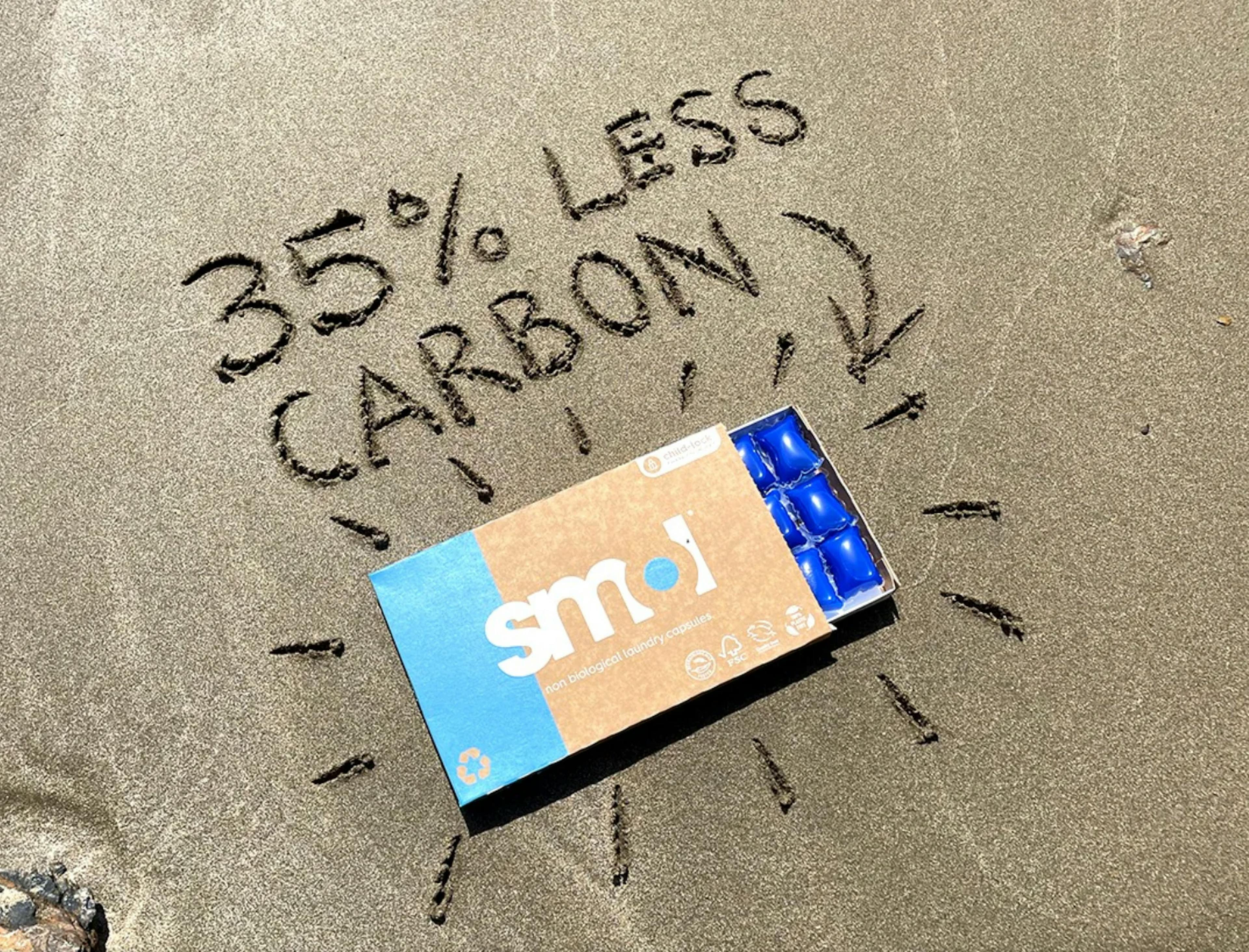 text: 35% less carbon (in smol capsules)