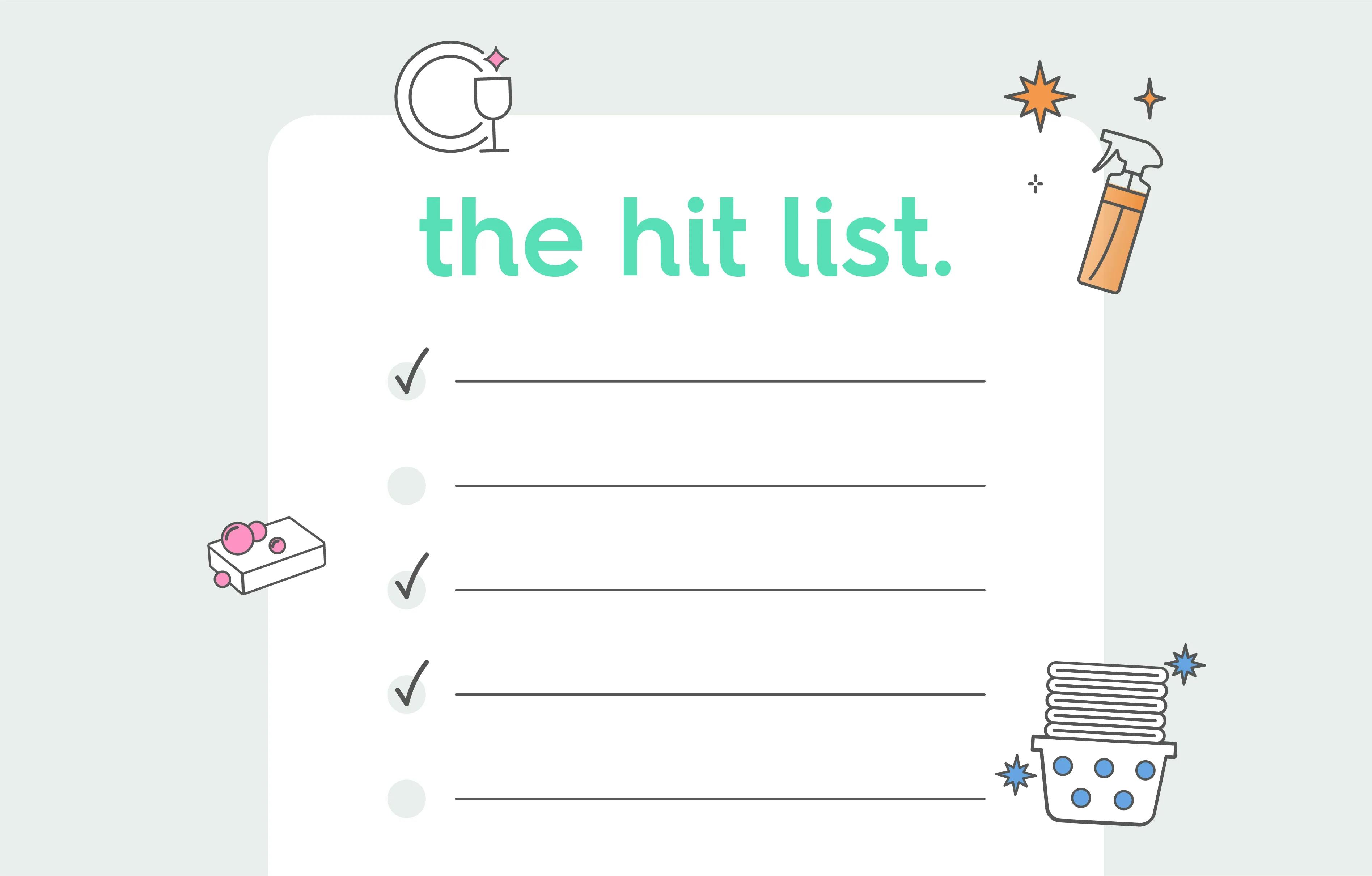 an example of a to do list titled 'the hit list'