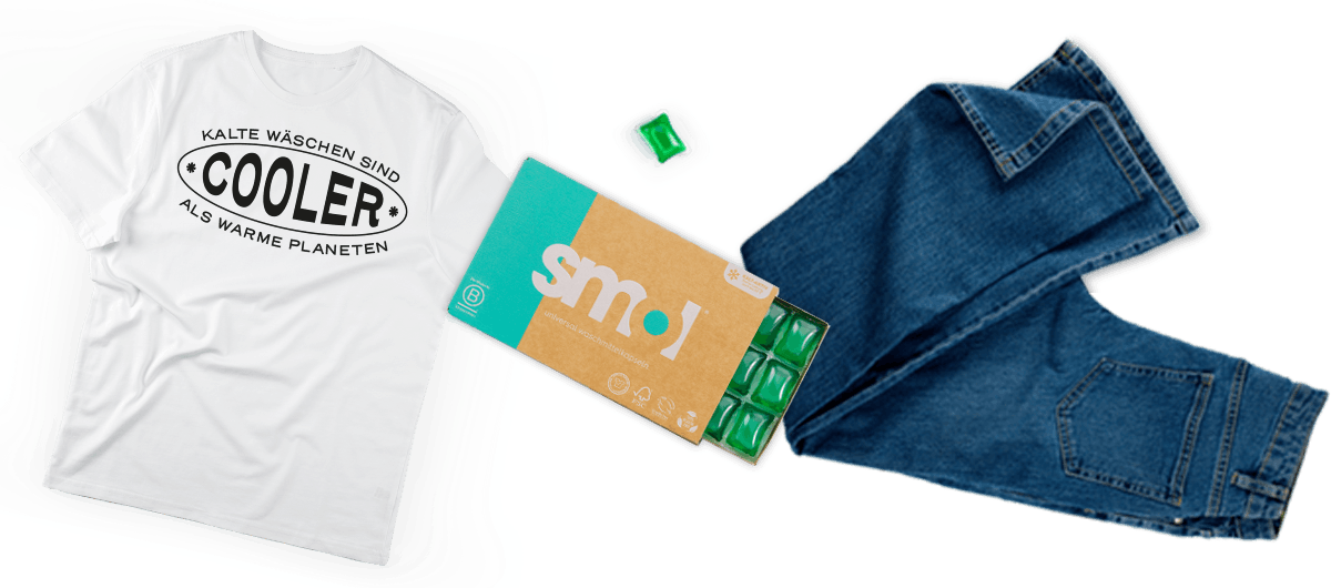 T-Shirt, Jeans und smol Waschmittel Packung