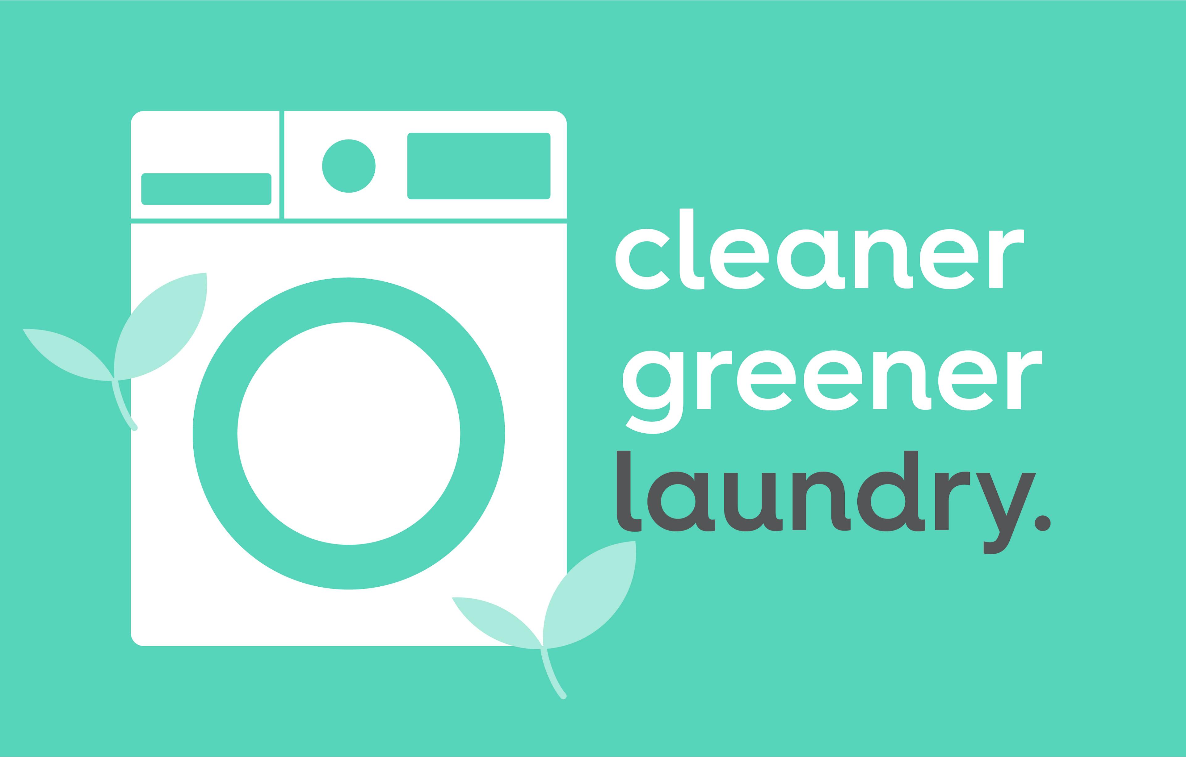 washing machine with leaves, text: cleaner greener laundry.
