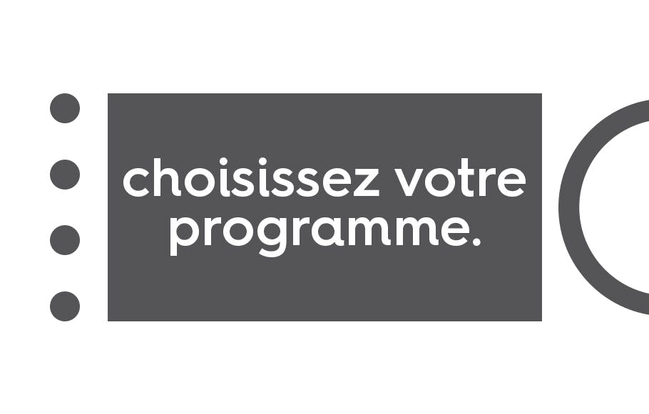 texte « choisissez votre programme » en police d'écriture blanche sur fond gris foncé