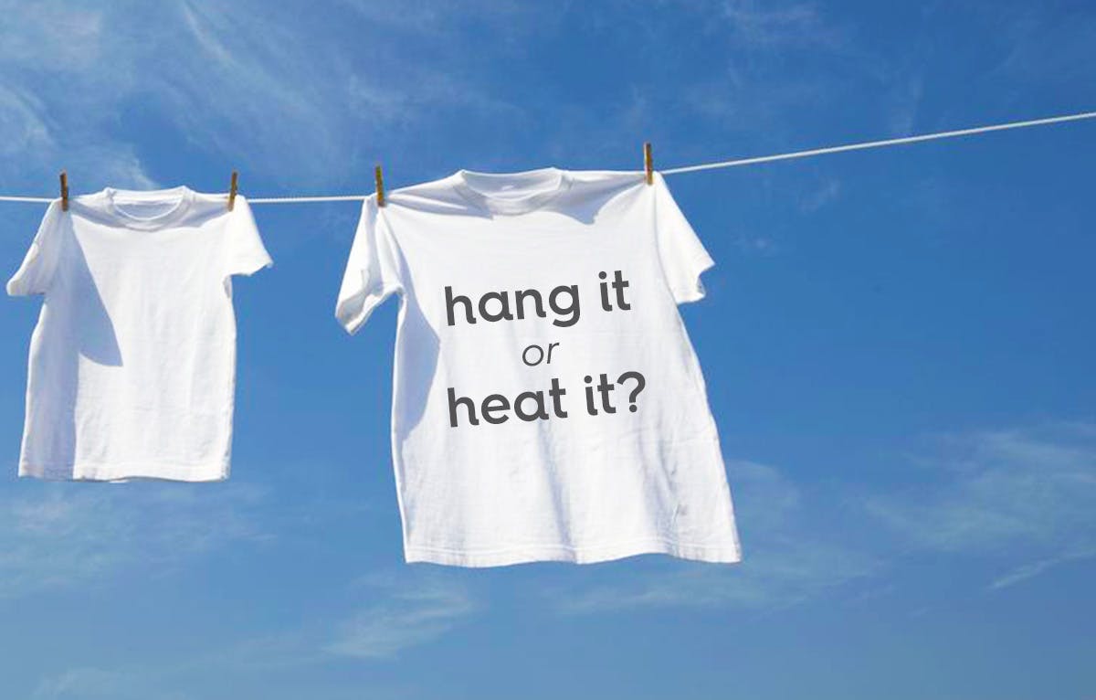 line drying laundry. text: hang it or heat it?