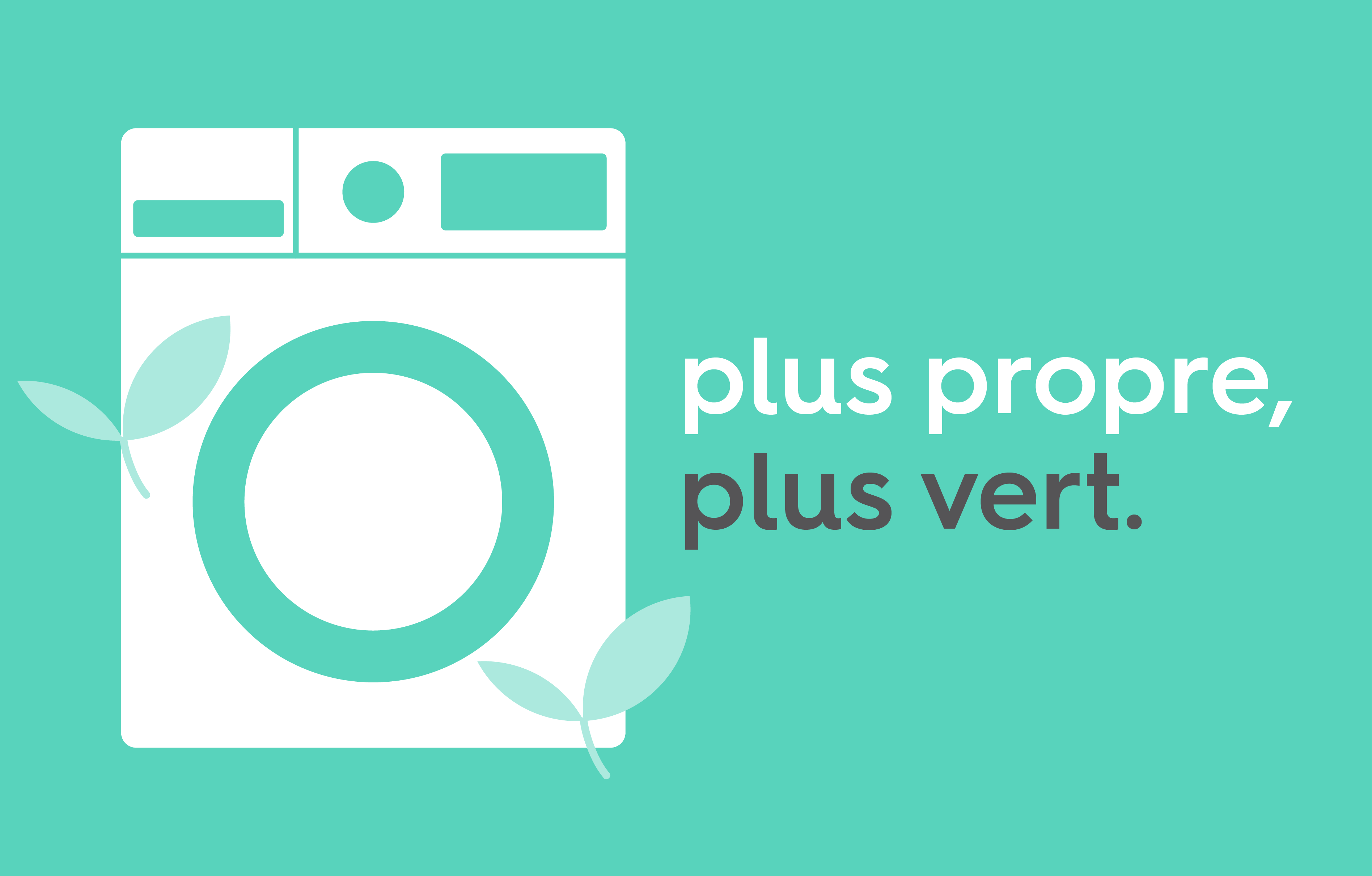 dessing d'une machine à laver blanche sur fond vert avec le texte « plus propre, plus vert. »
