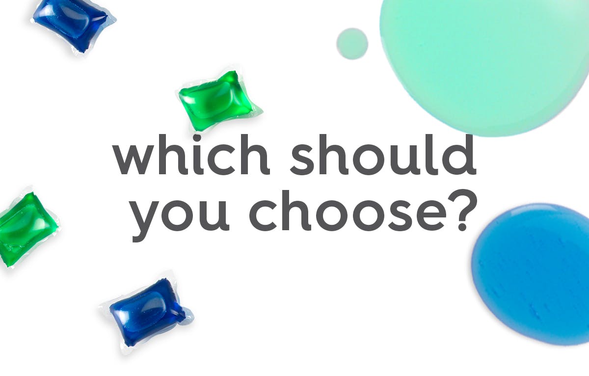 image of smol laundry liquid and smol laundry capsules with text, text: which should you choose?