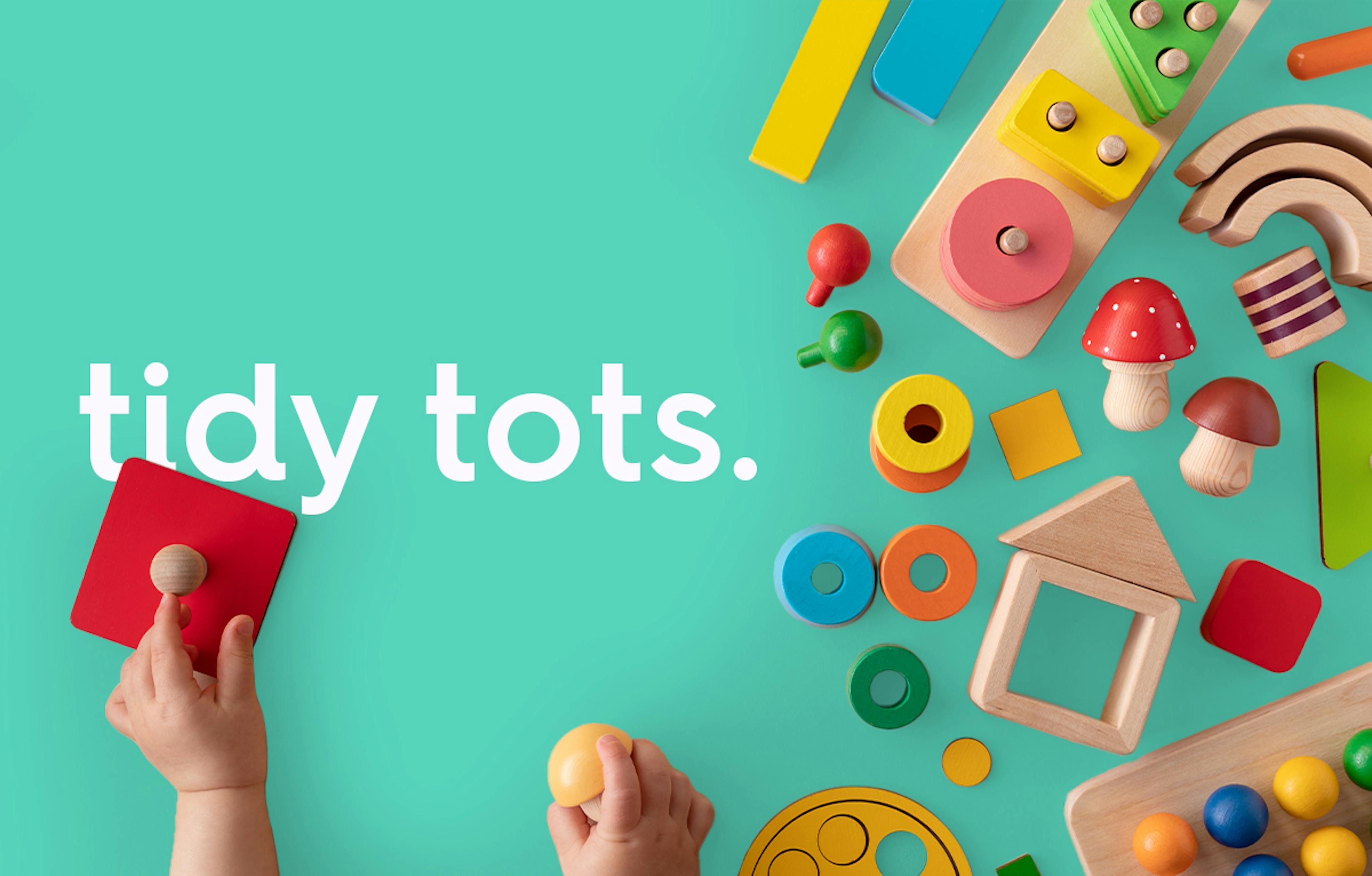 images of kids toys with text overlay, text: tidy tots.