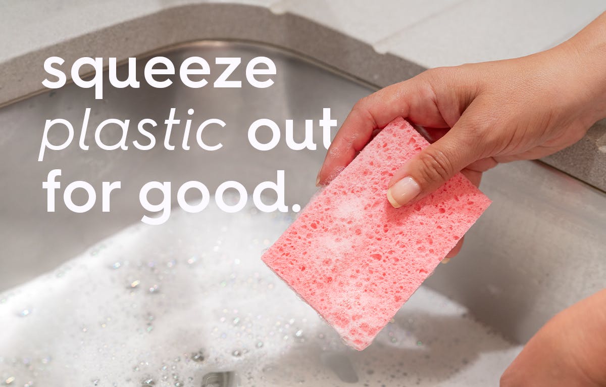 smol sponge and text, text: squeeze plastic out for good.