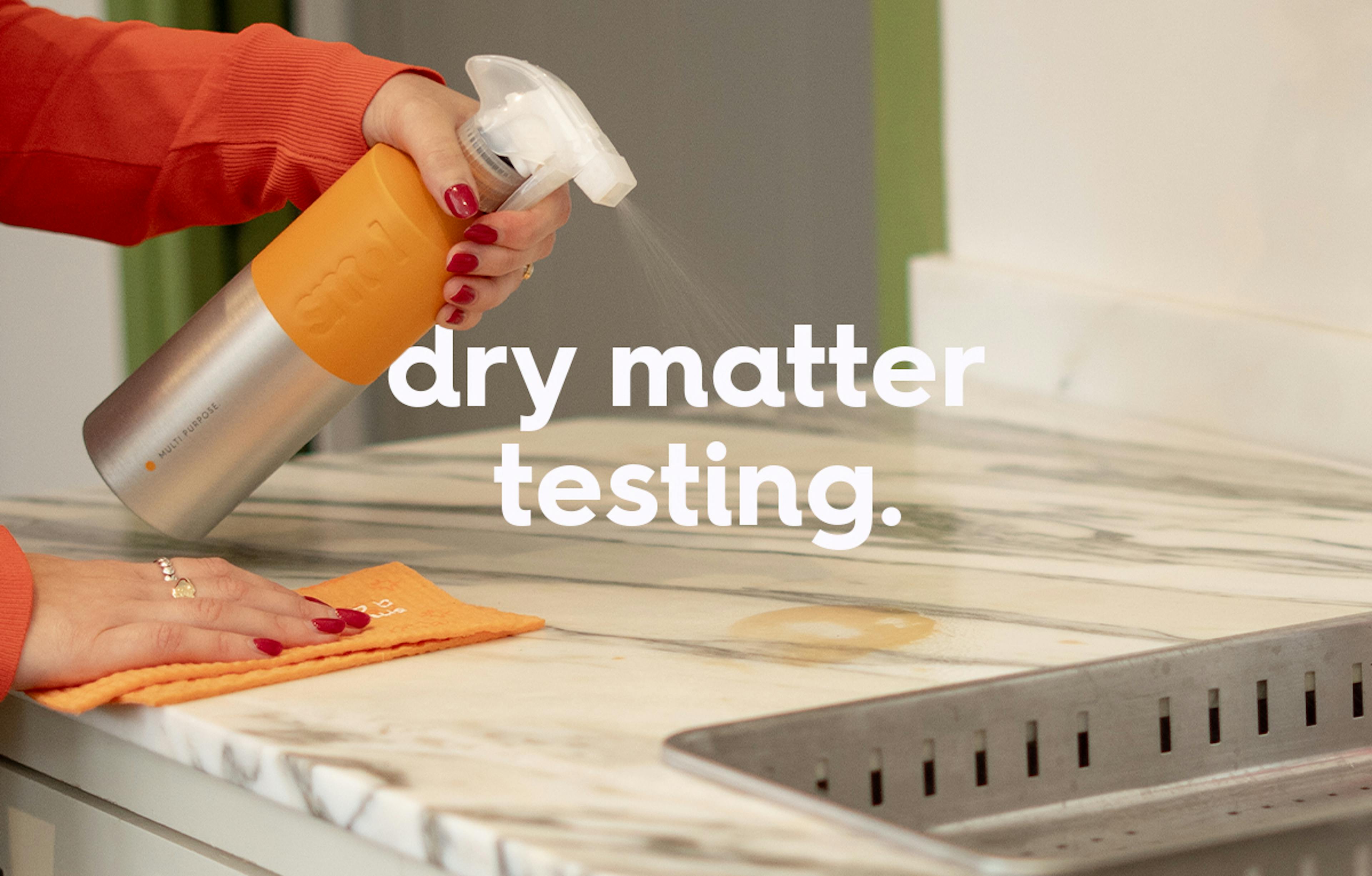 image of smol multi purpose spray in use and text overlay, text: dry matter testing.