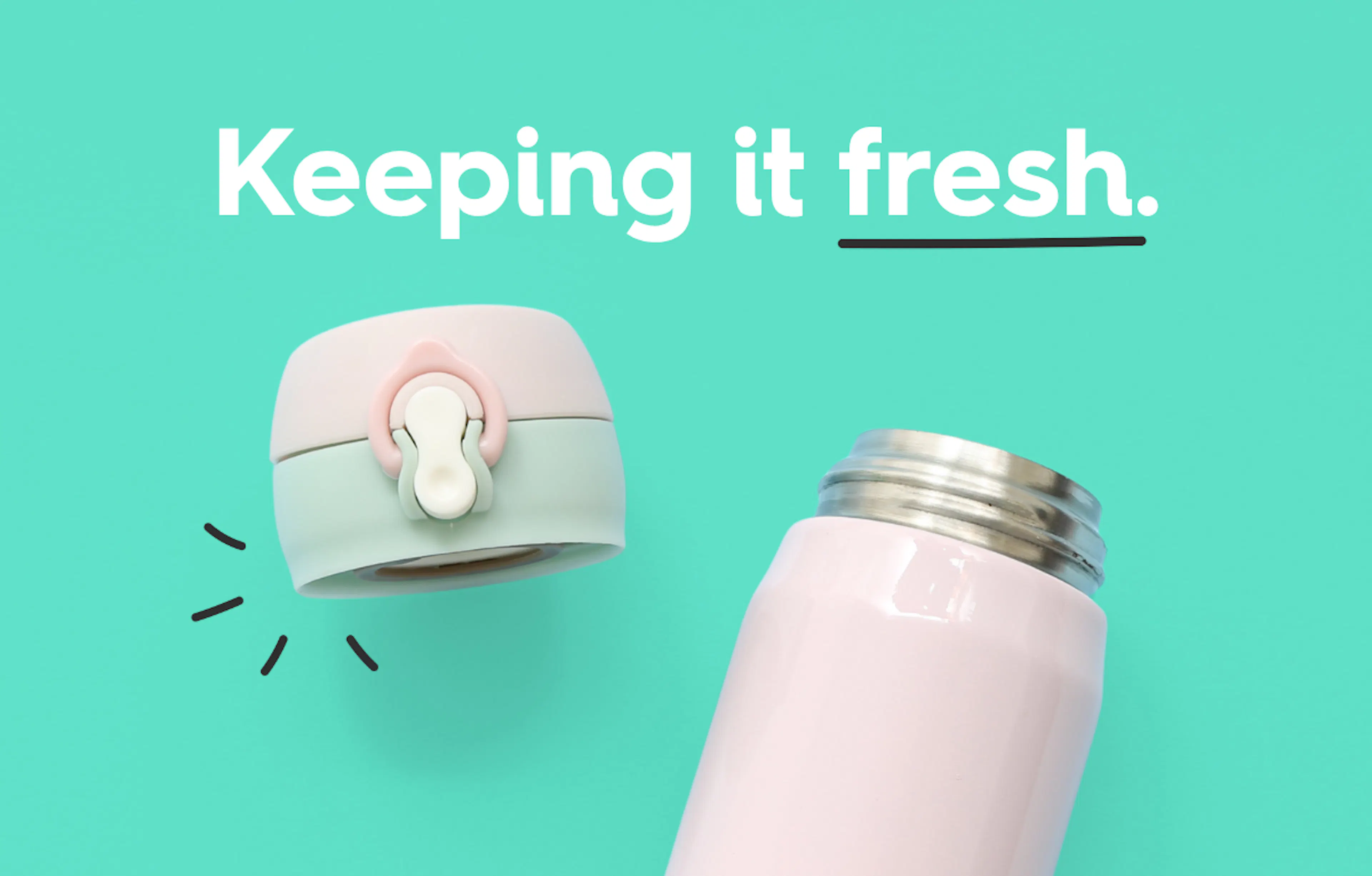 pink water bottle lid and bottle, text reads: keeping it fresh