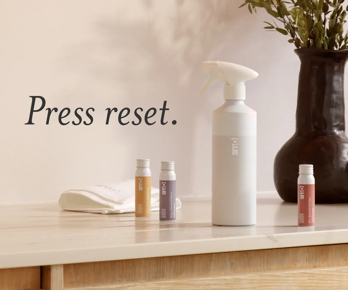 Surface reset spray and refills, text: press reset.