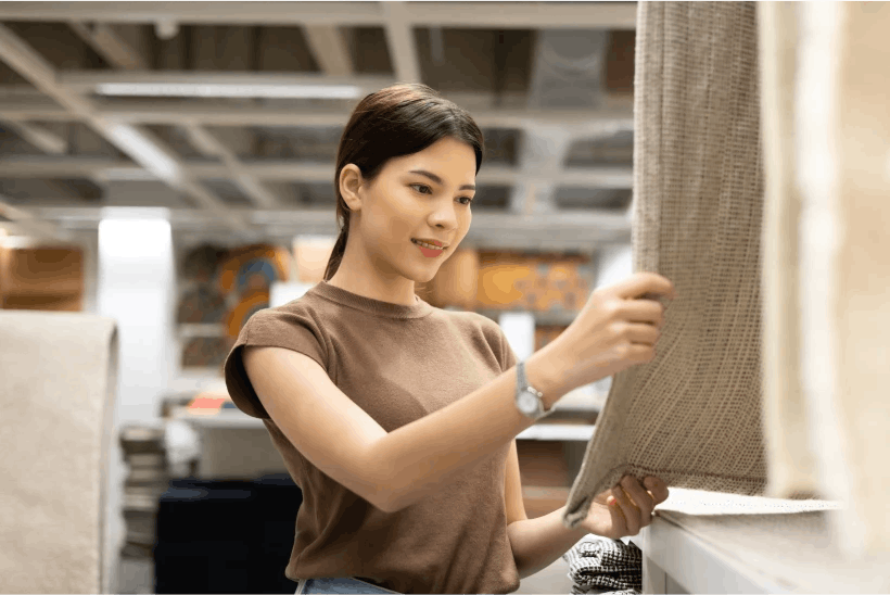 Woman buying carpets