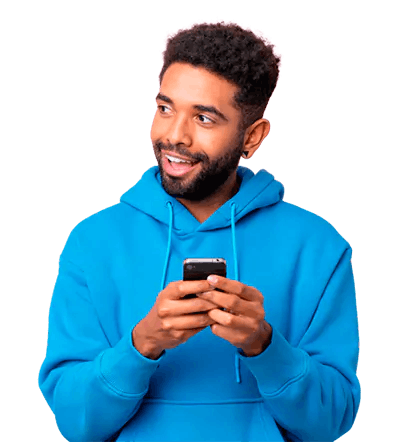 Man with a hoodie using his phone