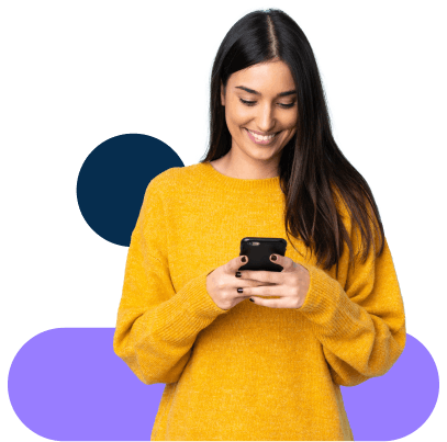 Woman wearing yellow jumper with phone