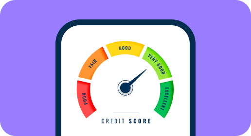 A gauge displaying a credit score.