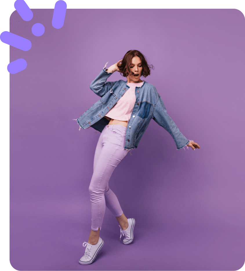 Woman dancing on violet background