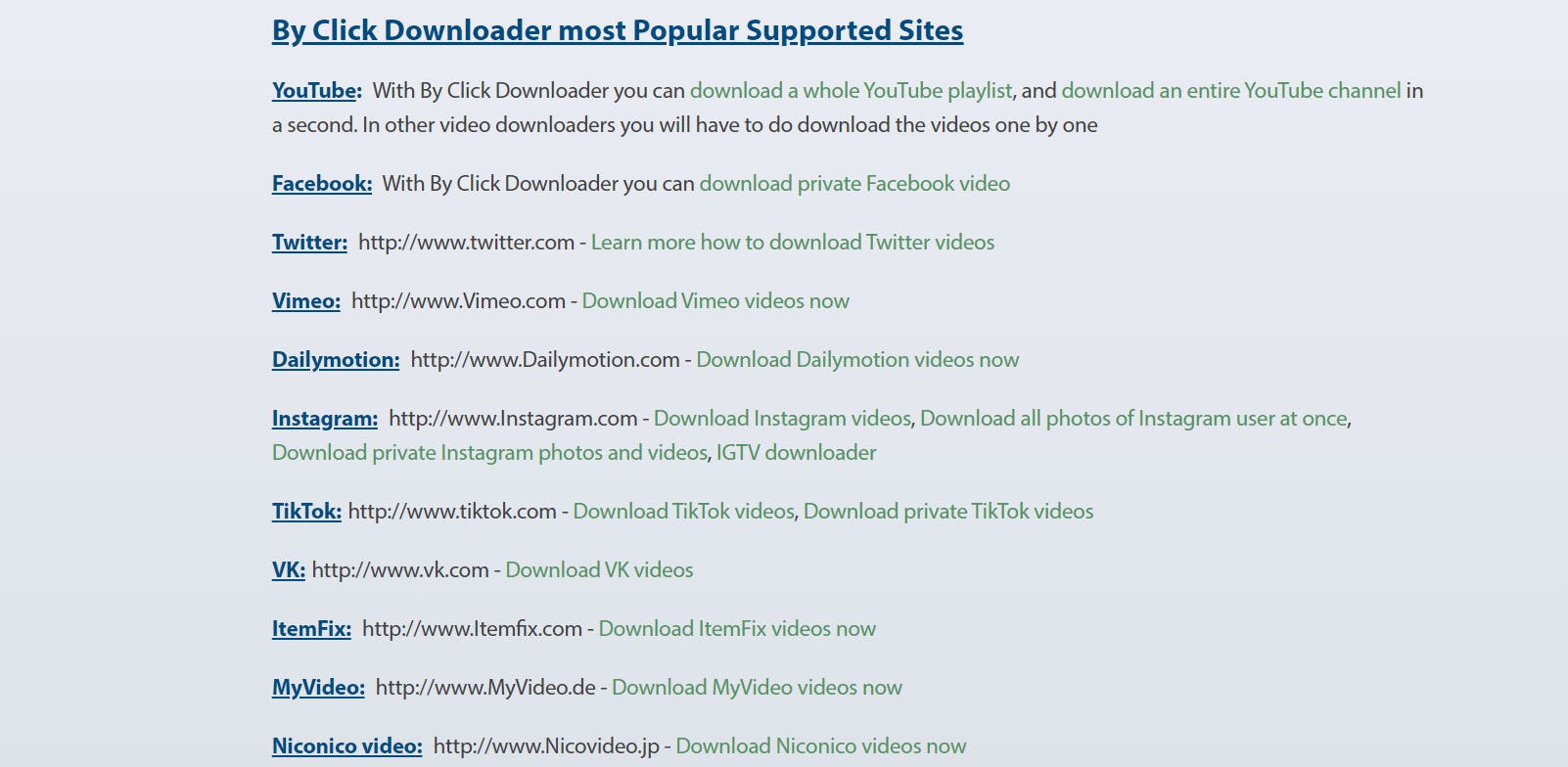 by click downloader supported sites