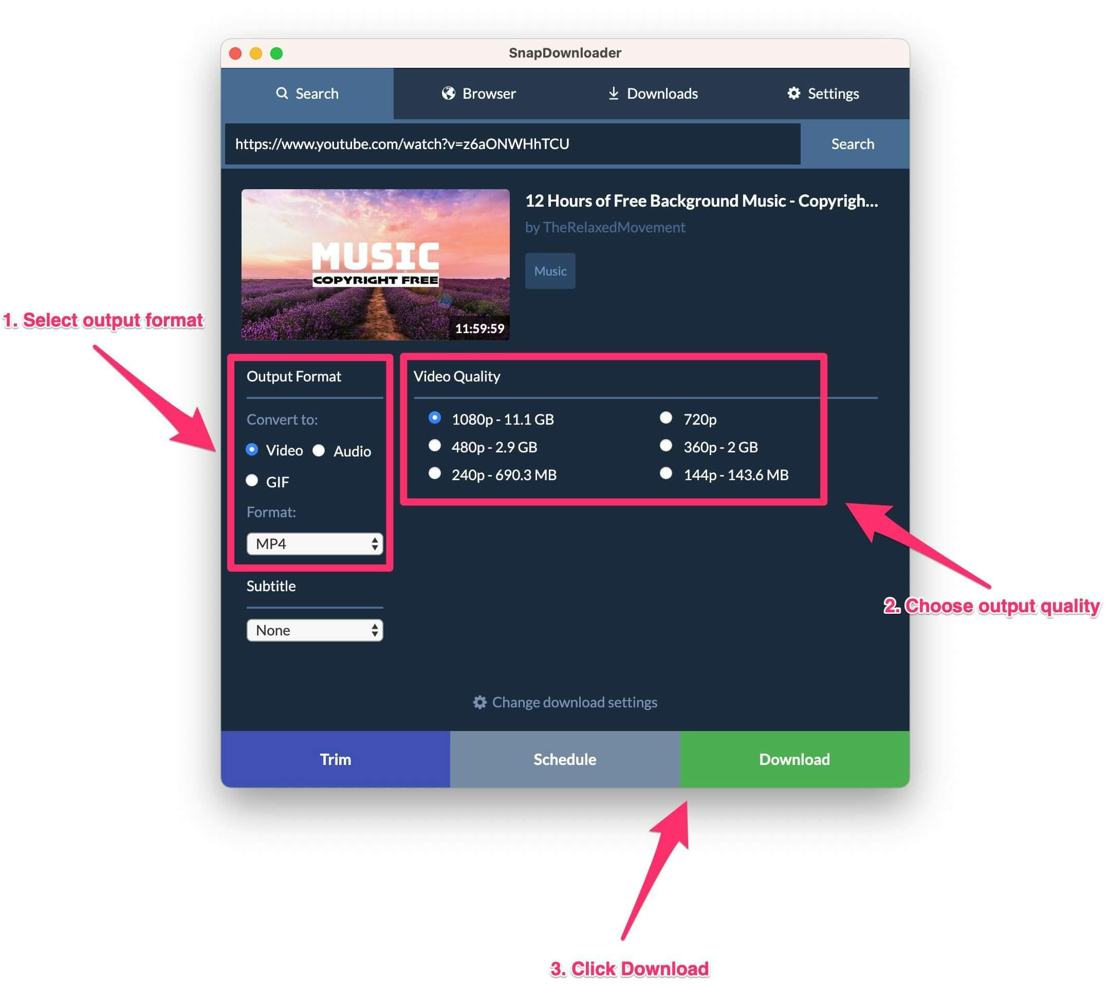 select output format and quality