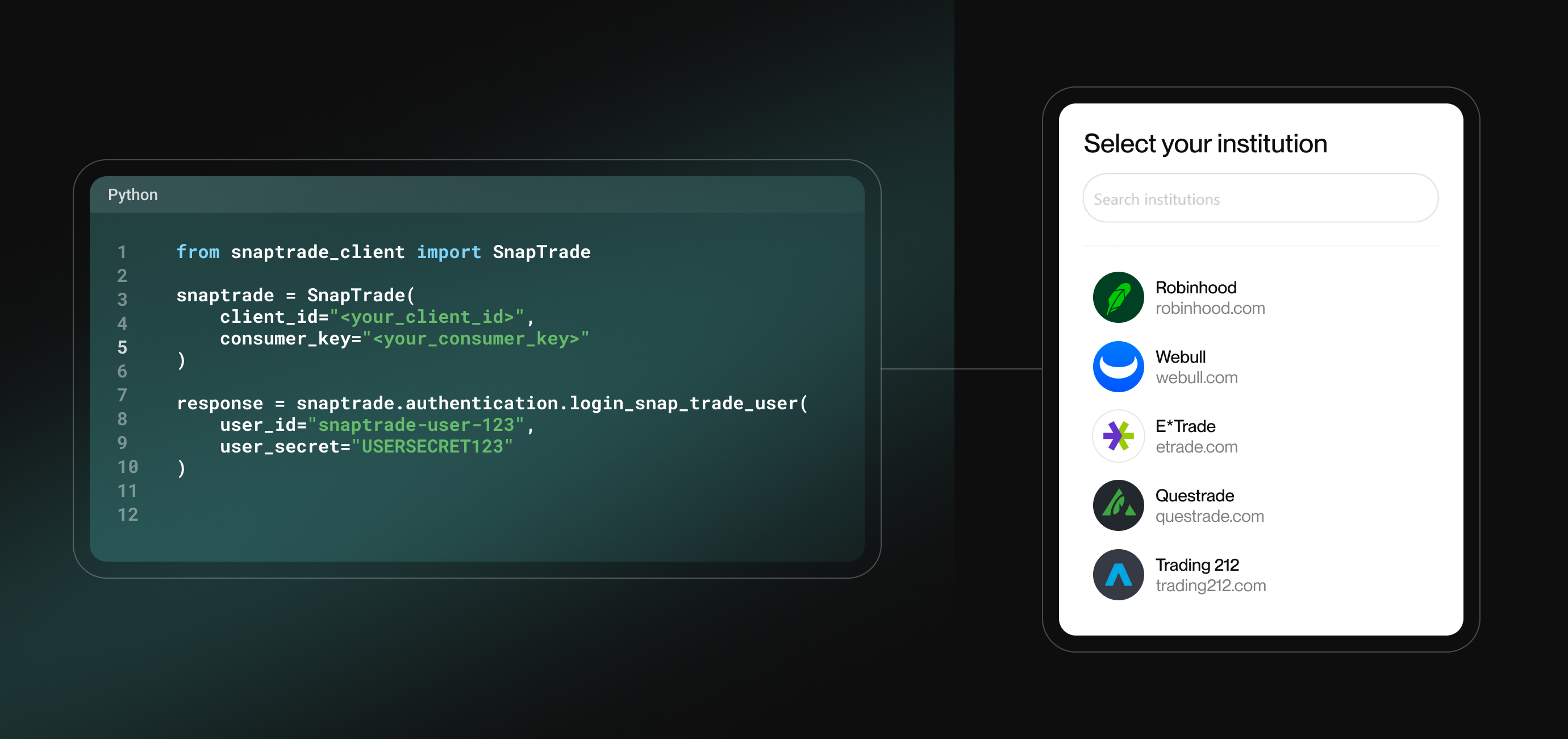 Image of sample code and connection portal