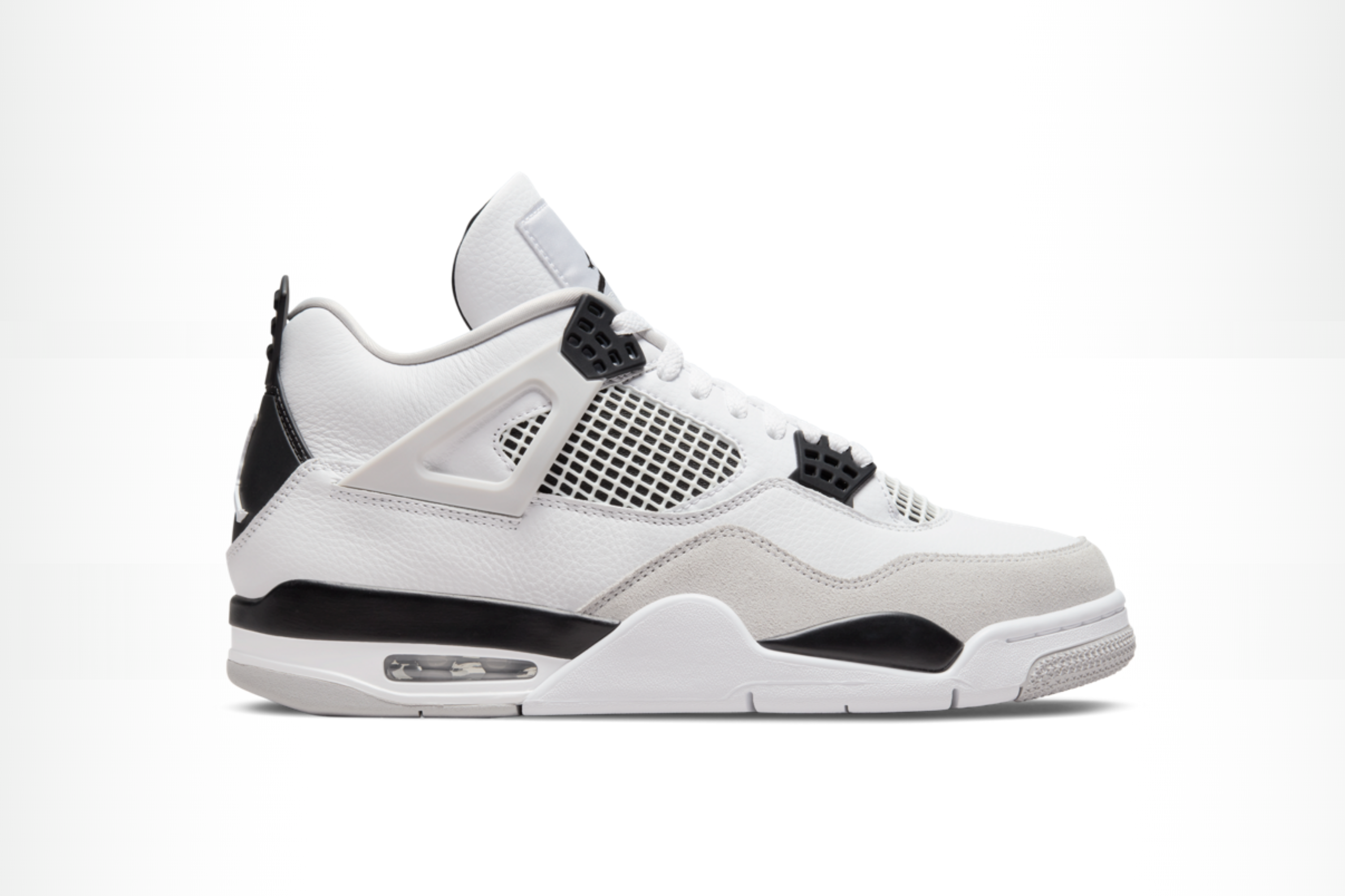 MENS NIKE AIR JORDAN 4 RETRO 'MILITARY BLACK' WHITE BLACK GREY