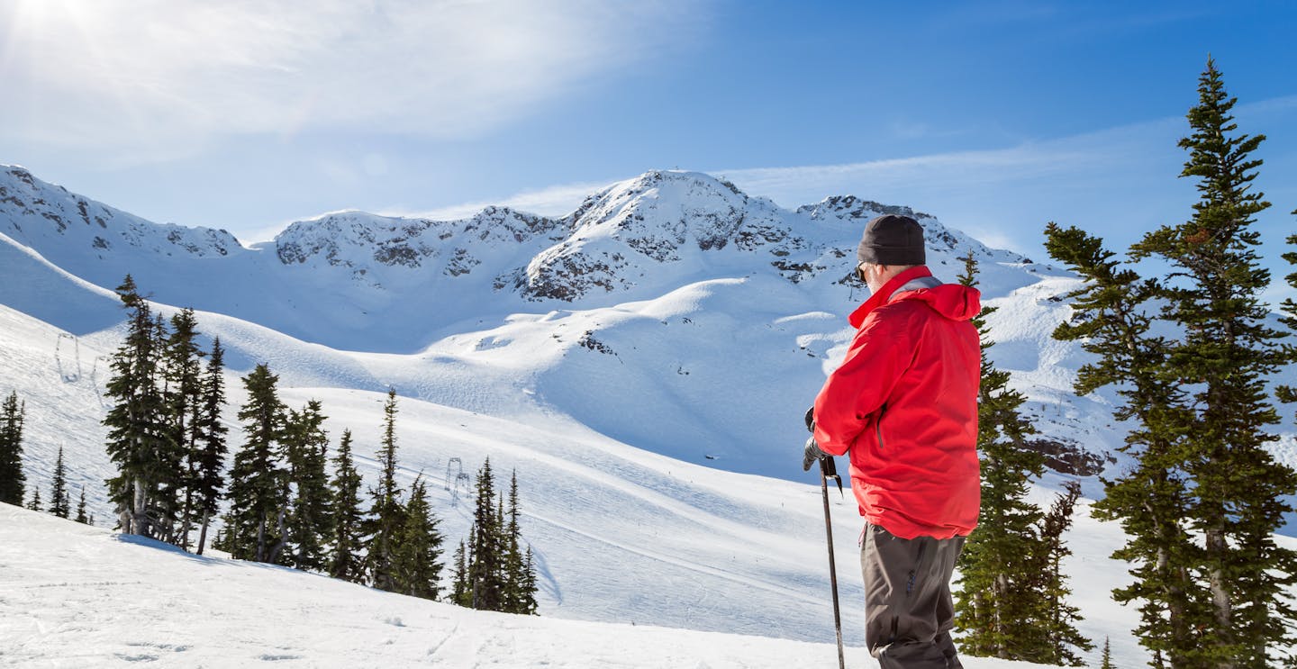 Skier on the top of Whistler Mountain