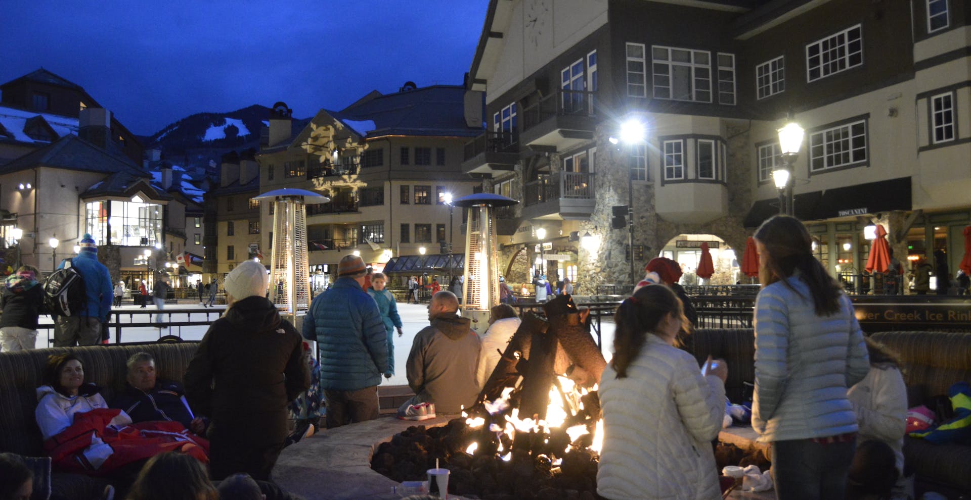 Village fire pits, ice rink and Larkspur Bowl