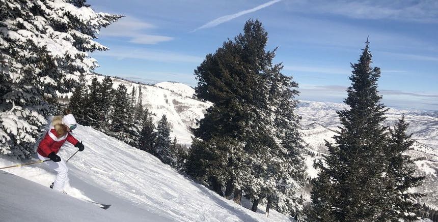 Skiing down a slope