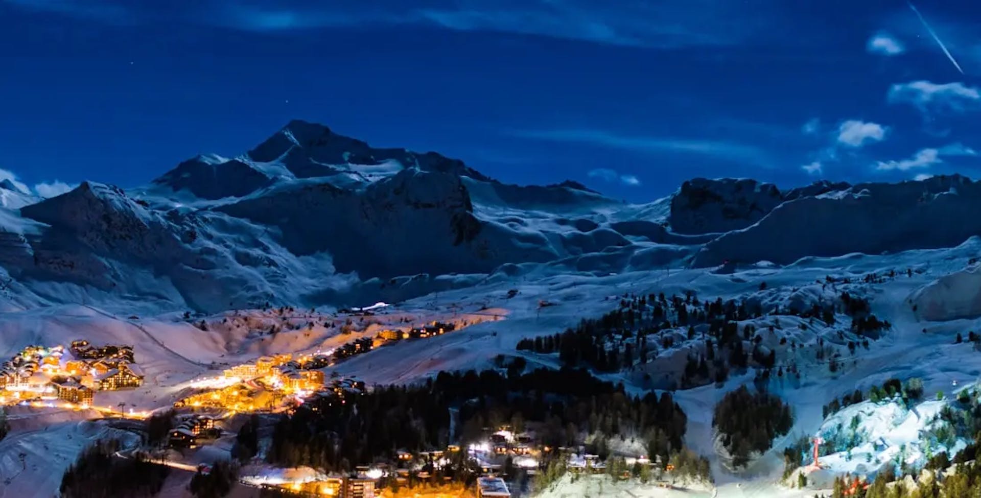 Snow mountains at night