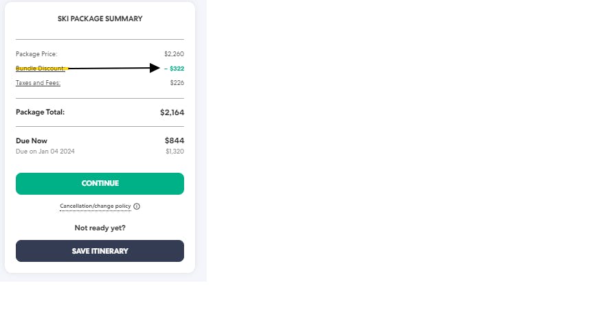 Bundle discount in Ski Package Summary.