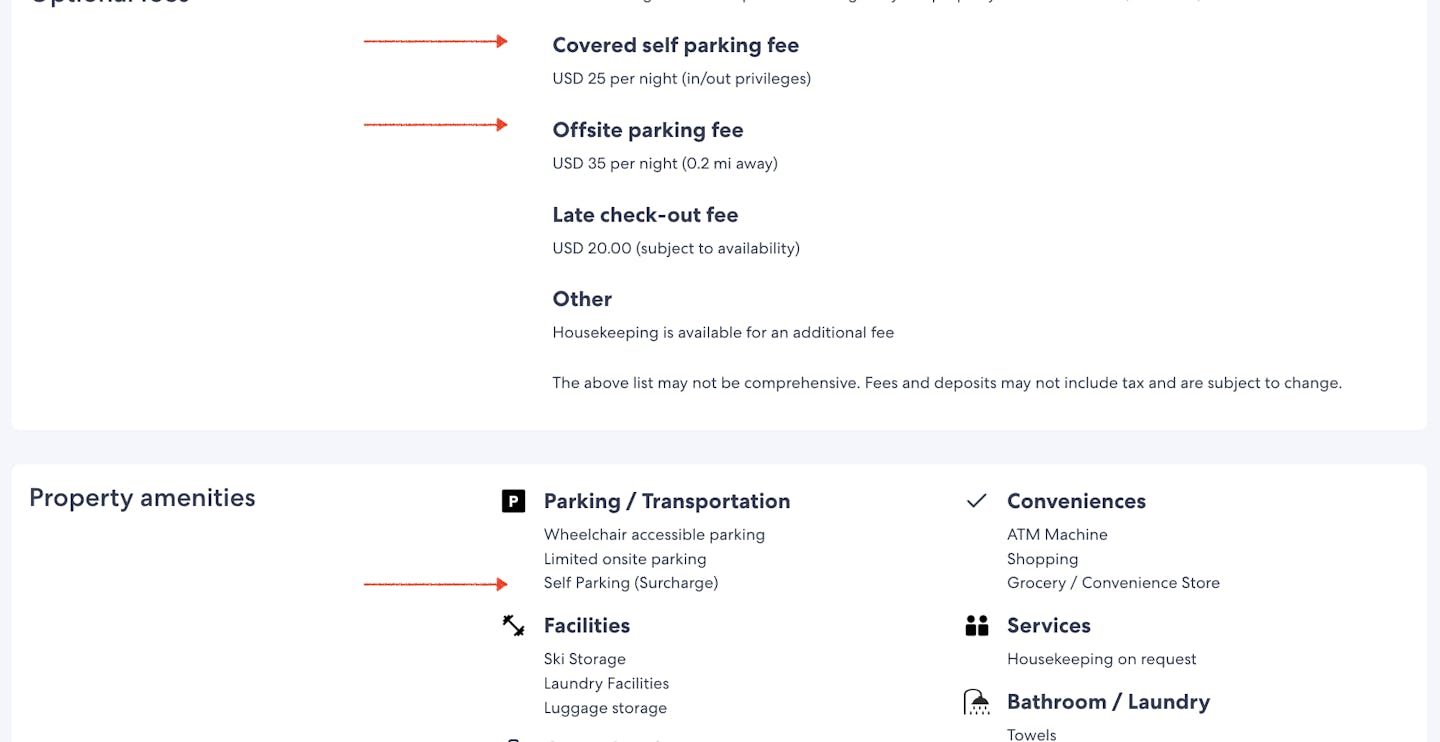 Optional parking fees.