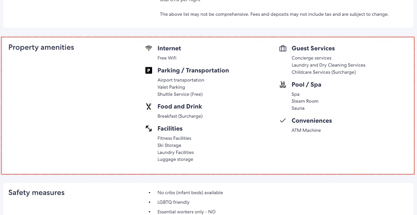 Property amenities section.