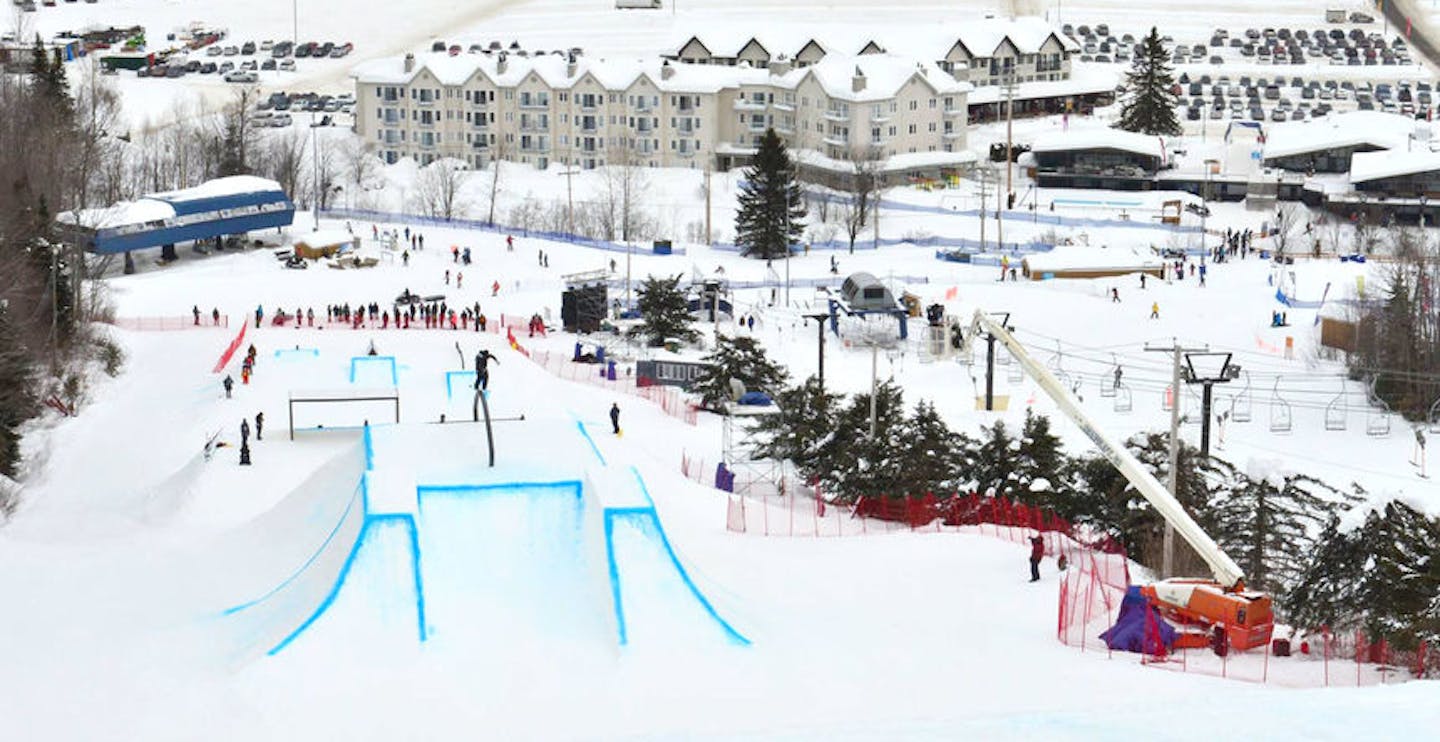 Challenging terrain park at Stoneham Resort in Quebec, Canada, near Montreal.