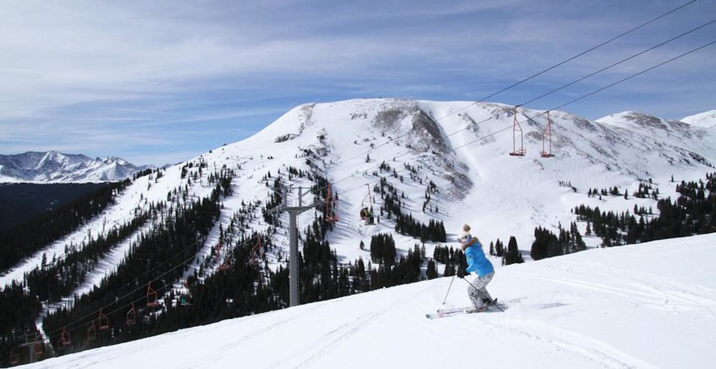 On Mountain Chief skiing into Copper Bowl