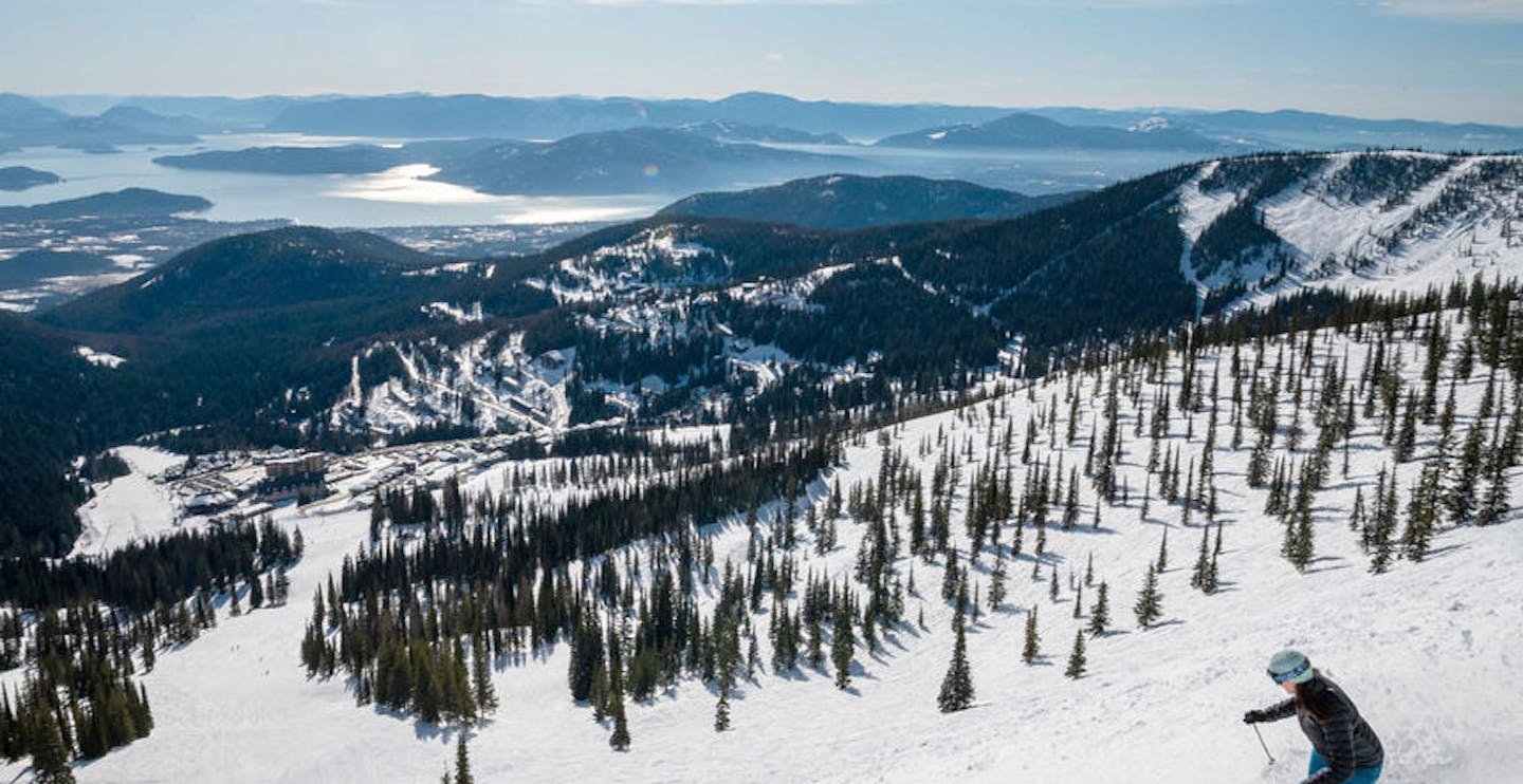 Ski with stunning lake and mountain views (Photo credit: Schweitzer Mountain Resort)