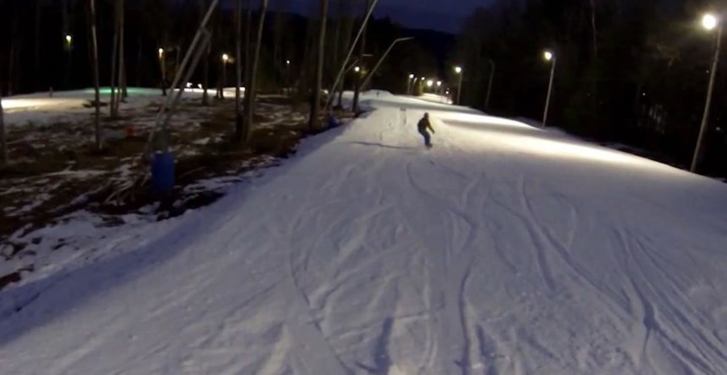 Night skiing at Pat's Peak in New Hampshire, USA, in New Hampshire, USA, near Boston, Massachusetts.