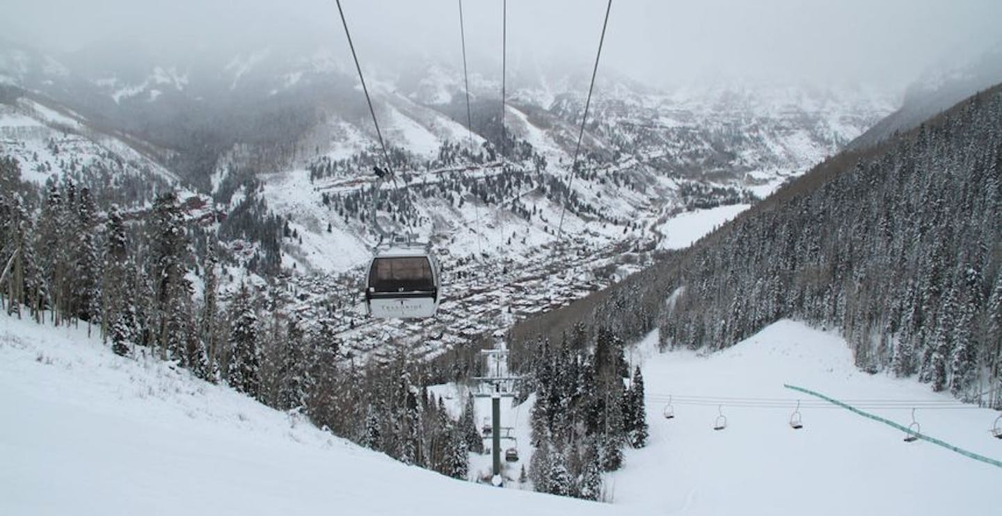 Going up Telluride Gondola – ready to take on the mountain