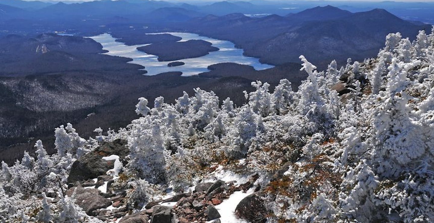 View of Lake Placid from the Whiteface Mountain summit on the East Coast of the United States.