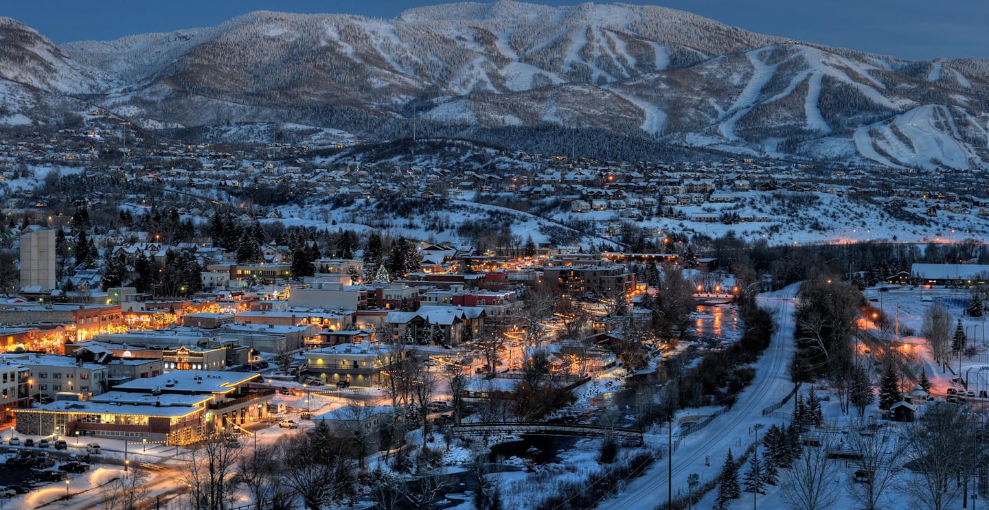 Nighttime over Steamboat Springs in Colorado, USA.