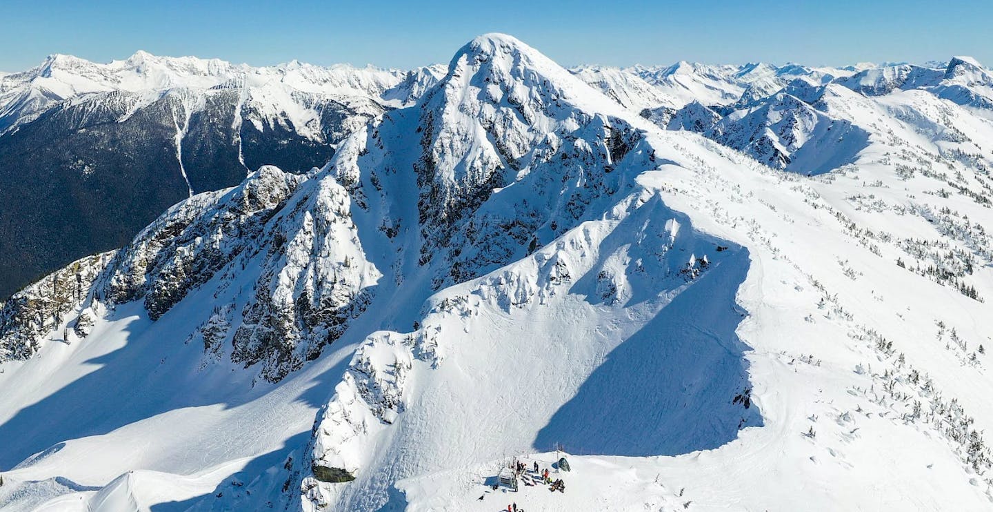 The snowy summit at Revelstoke in British Columbia, Canada.