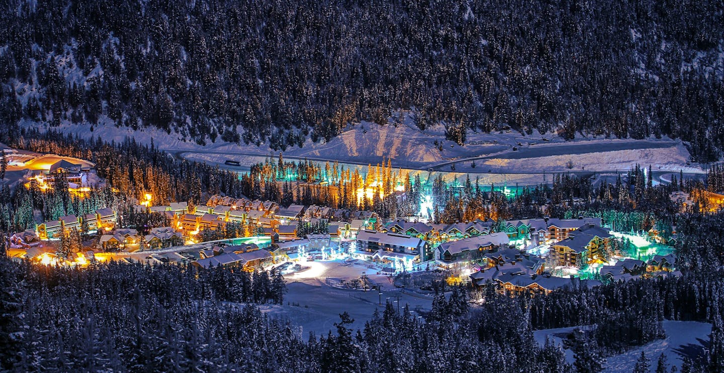 Village Night at Panorama Mountain Resort in British Columbia, Canada.