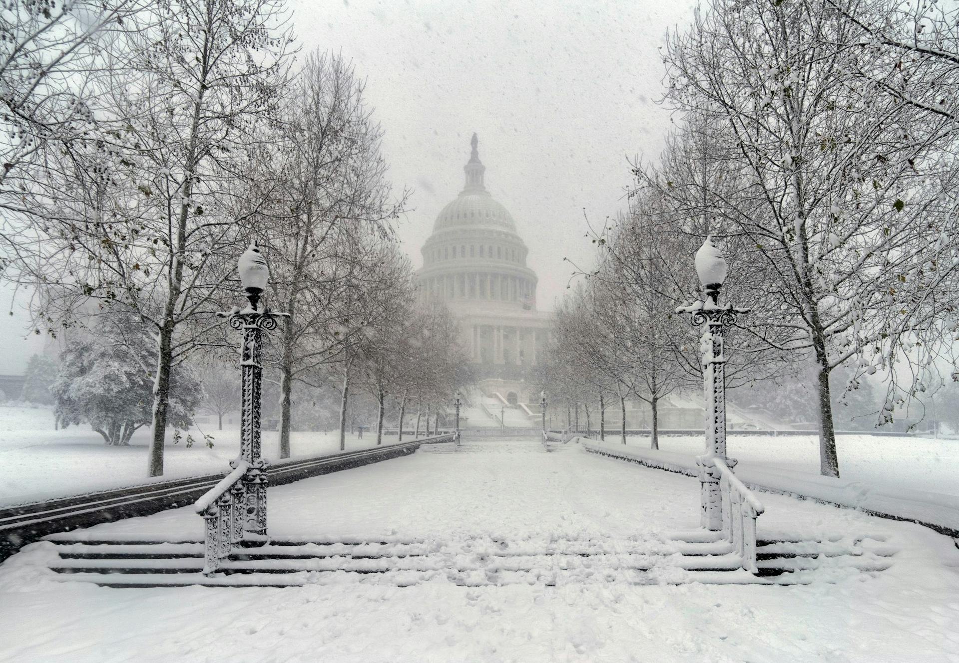 Washington, D.C., USA, covered in snow.