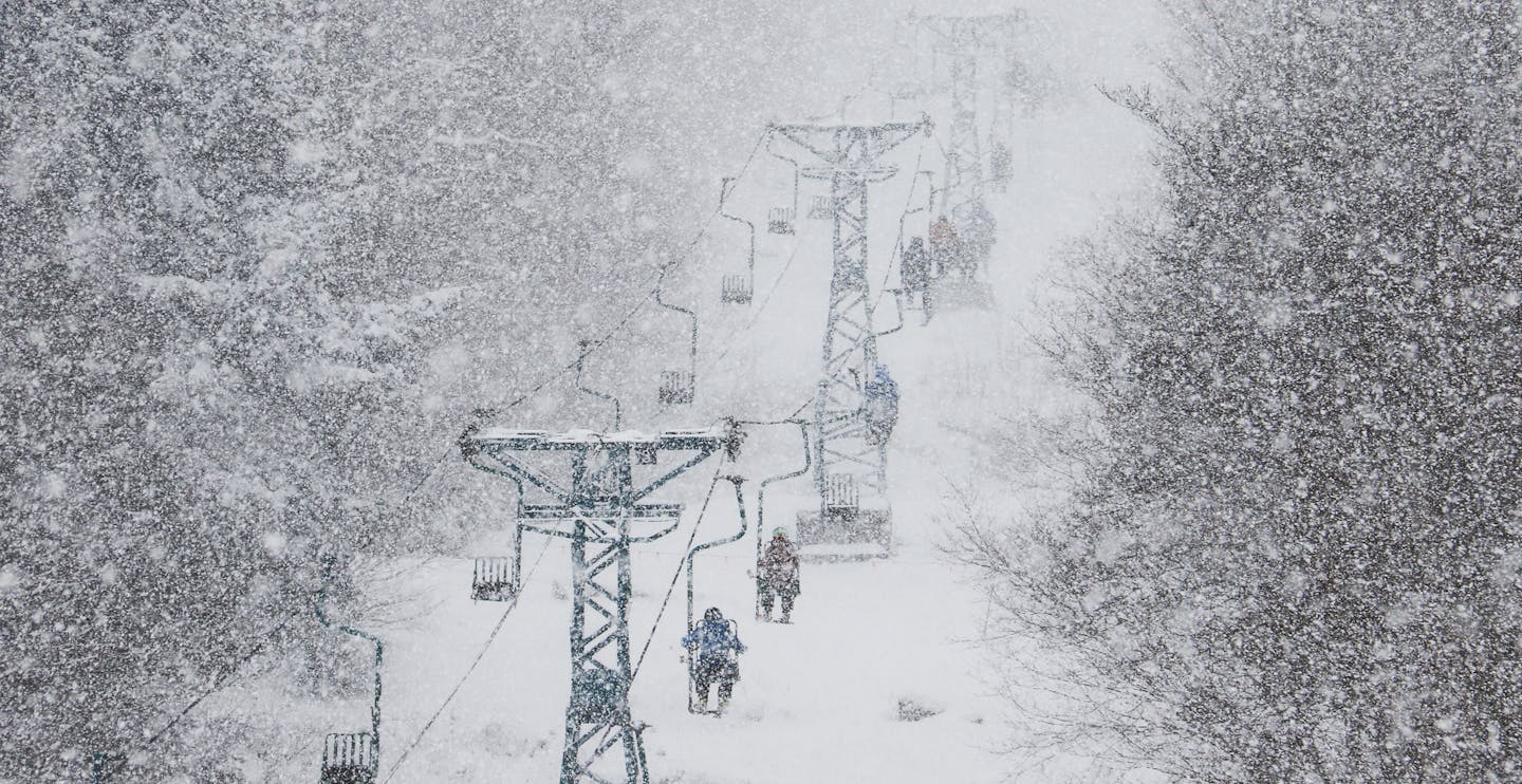 The iconic single chair lift at Mad River Glen on the East Coast of the United States.