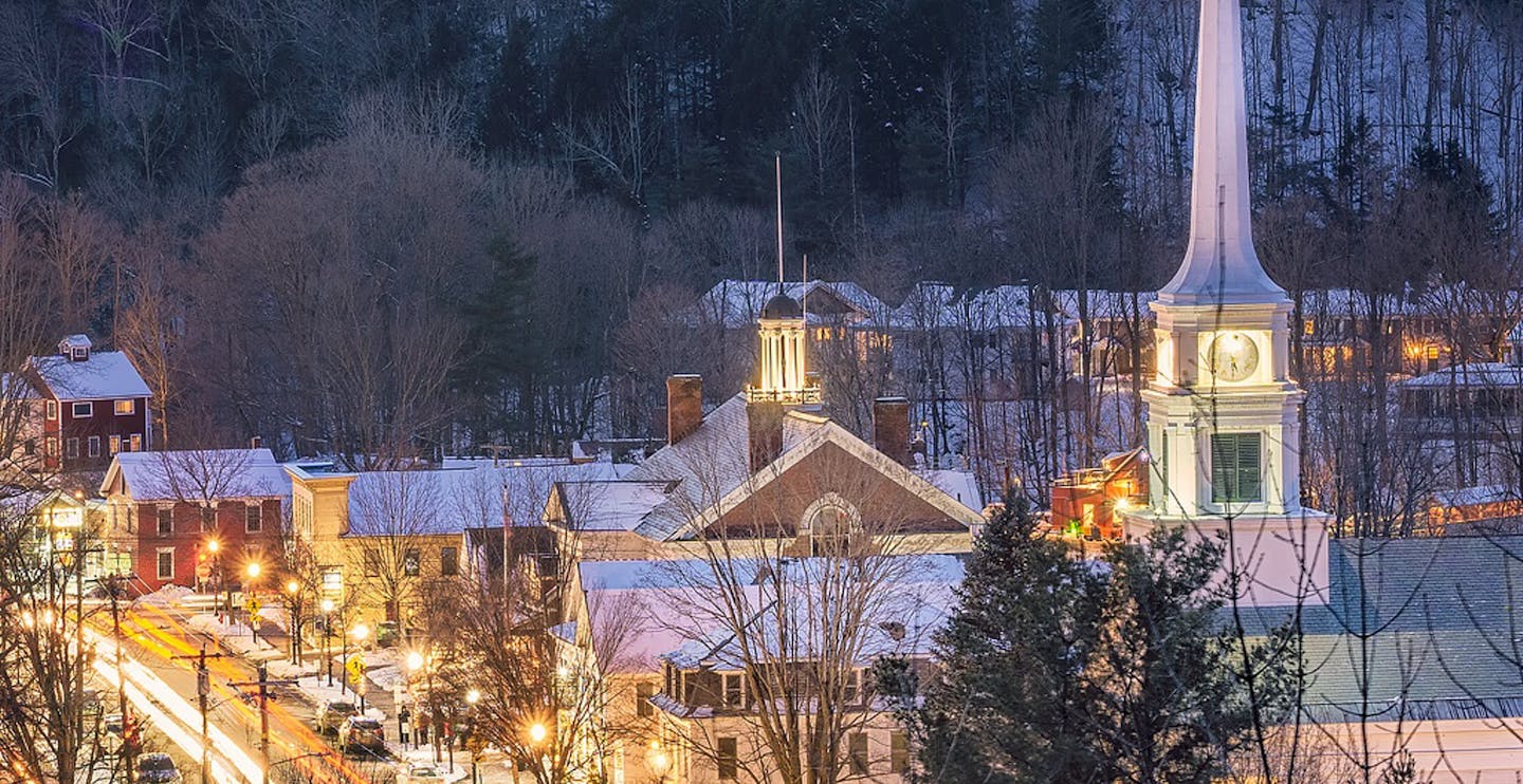 Nighttime at Stowe Mountain Resort on the East Coast of the United States.