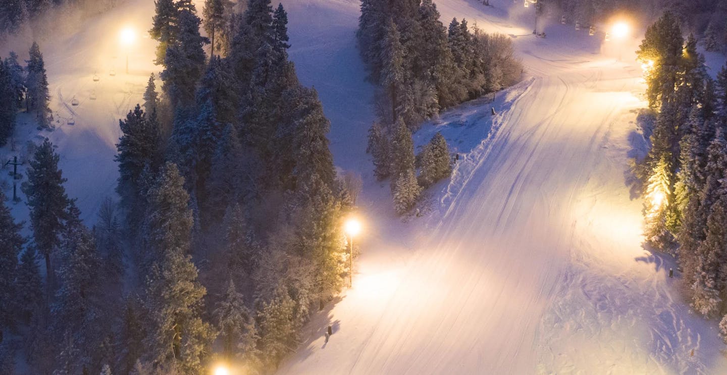 Floodlit slopes at Snow Valley near Los Angeles, California, in the United States.