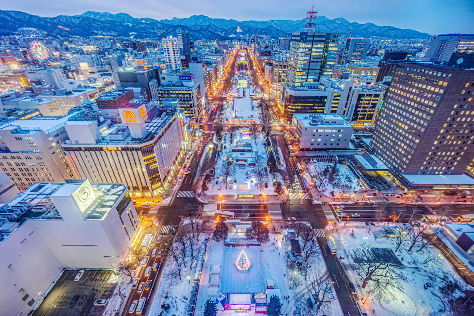 Sapporo, Hokkaido, Japan, covered in snow.