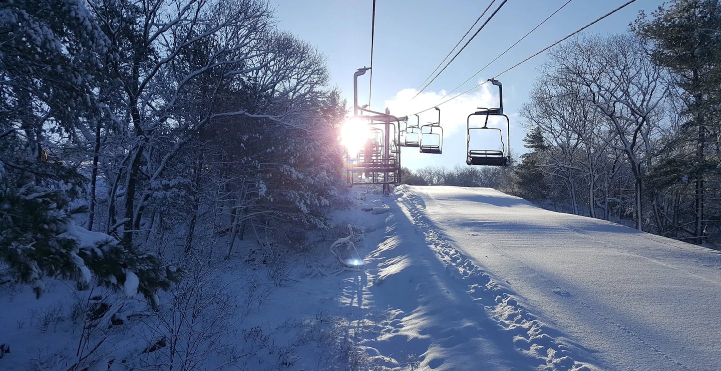 Chairlift running at Blue Hills near Boston, Massachusetts, USA.