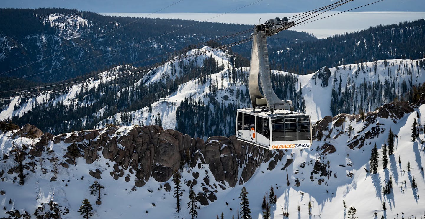 Gondola at Palisades Tahoe (Squaw Valley) in California, USA, near Lake Tahoe.