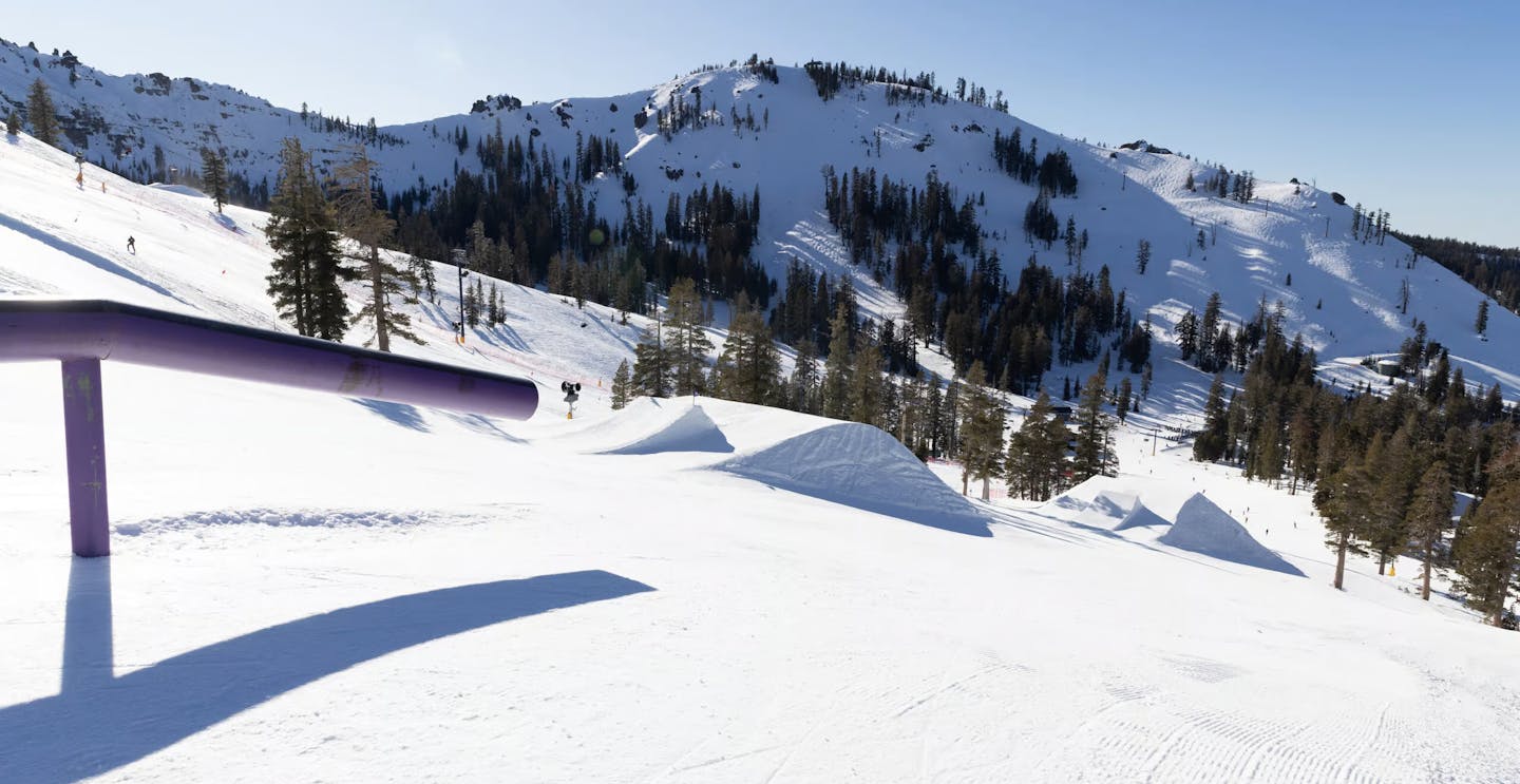 Terrain park at Sugar Bowl Resort in California, USA, near Lake Tahoe.