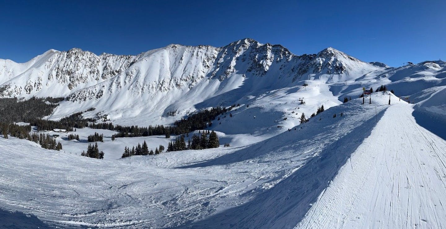 The snowy slopes at Arapahoe Basin in Colorado, USA, near Denver.