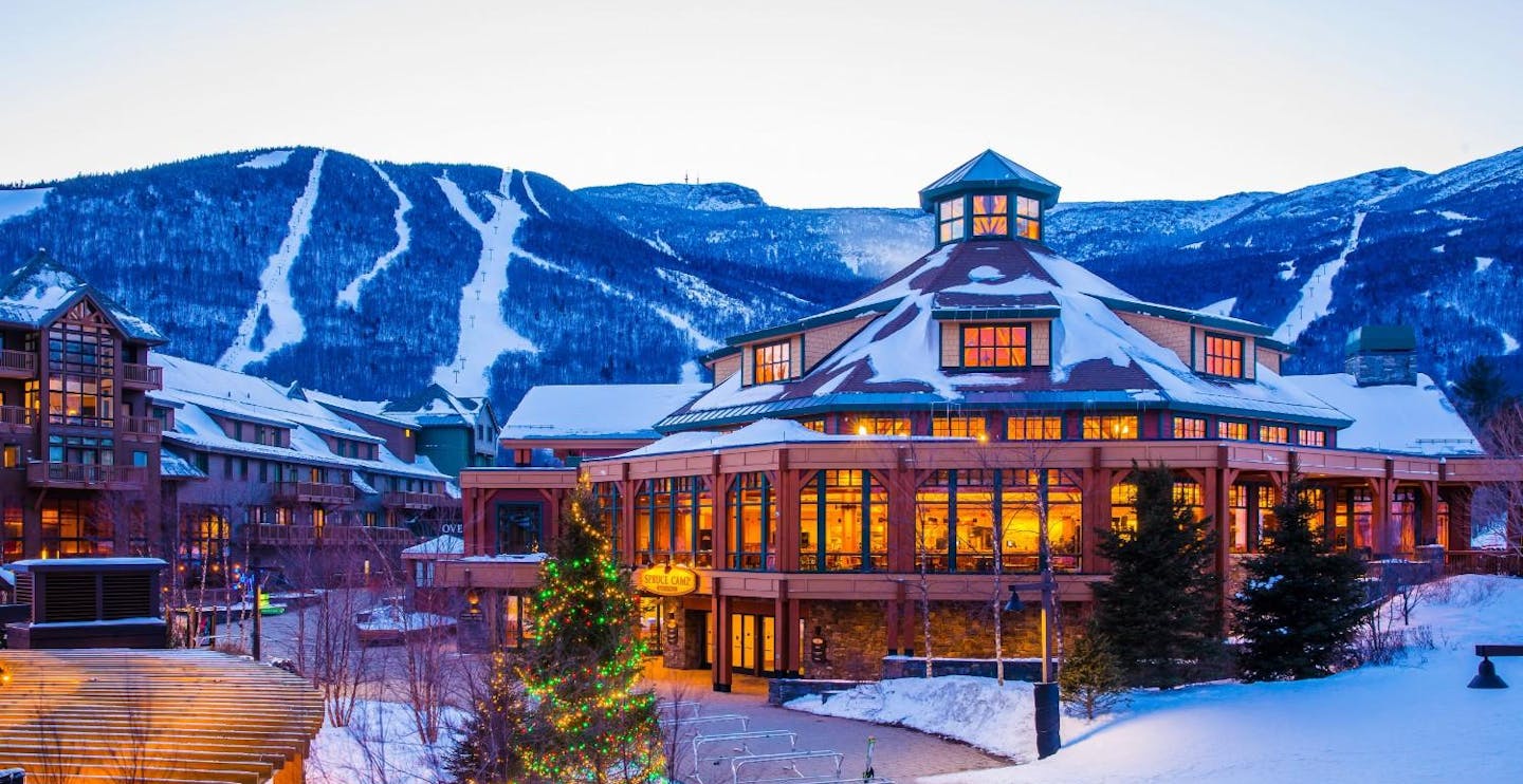 Evening time at base camp at Stowe Mountain Resort in Vermont, USA.