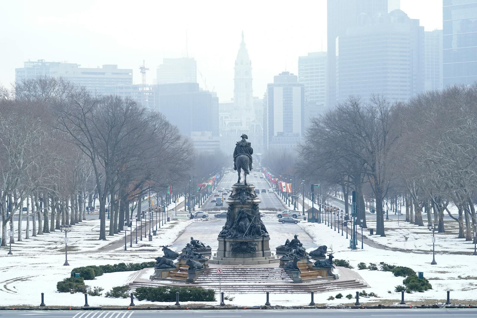 Philadelphia, Pennsylvania, covered in snow.