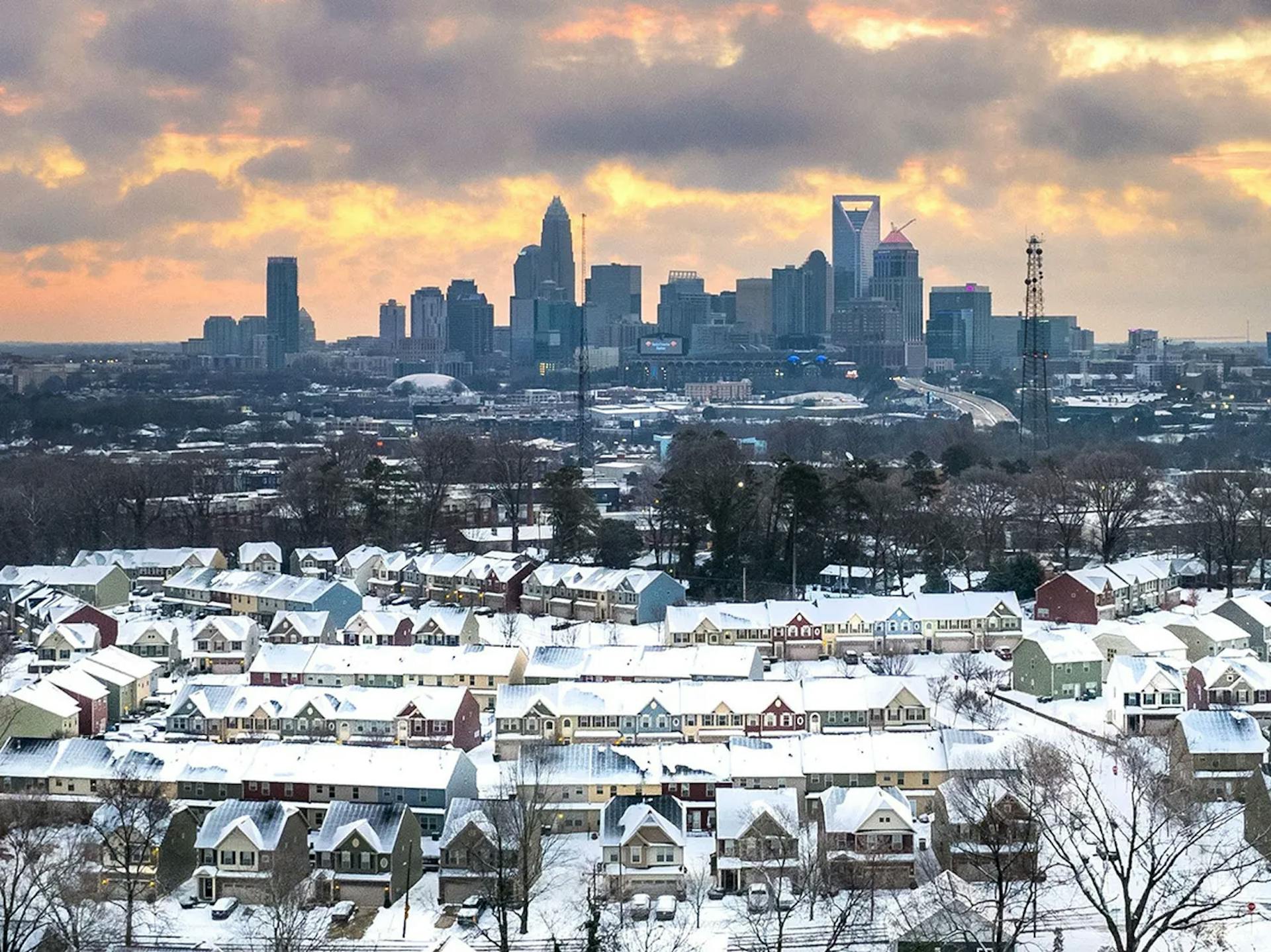 Charlotte, North Carolina, covered in snow.